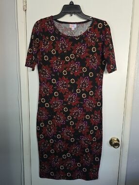 LuLaRoe Black Midi Dress with Red & Purple Floral